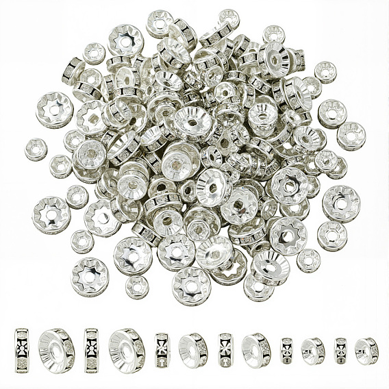 Латунные бусины разделители для поставки стразов, класс А, прямой фланец, серебряный цвет гальваническим, рондель