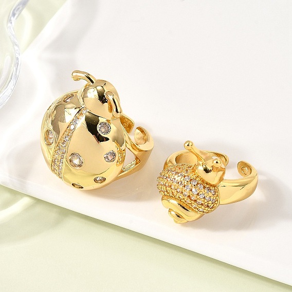Открытые манжеты из латуни с микропаве и прозрачным цирконием для женщин, без кадмия и без свинца, улитка/божья коровка