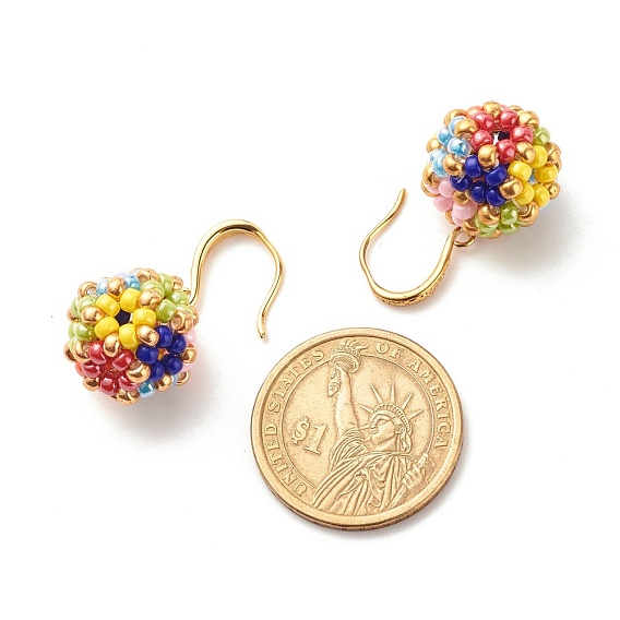 MIYUKI Round Rocailles Beads, Japanese Seed Beads Dangle Earrings, Opaque Colours Luster, Brass Earring Hooks