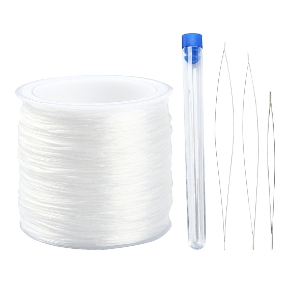 1 Roll Flat Elastic Crystal String, Elastic Beading Thread, for Stretch Bracelet Making, with High Carbon Steel Big Eye Beading Needles