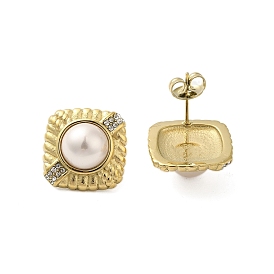 304 квадратные серьги-гвоздики из нержавеющей стали с жемчугом для женщин