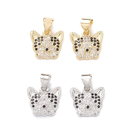 Brass Micro Pave Cubic Zirconia Charms, Cat Head Charm