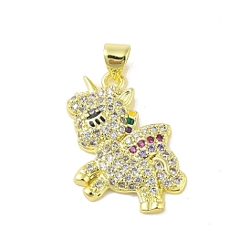 Brass Micro Pave Cubic Zirconia Pendants, with Enamel, Real 18K Gold Plated, Unicorn