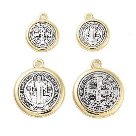 Tibetan Style Alloy Pendants, Round with Saint Charms