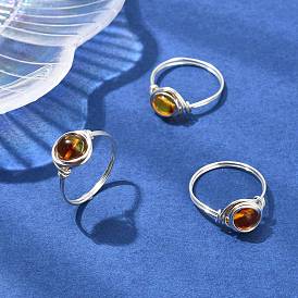 Кольца на палец из натурального янтаря, круглые, с экологически чистой медной проволокой для женщин