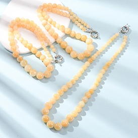 Halsketten aus natürlichem gelbem Jade für Damen, abgestuften Halsketten Perlen, Runde, Platin Farbe