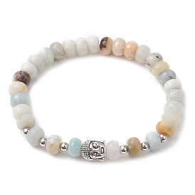 Natural Flower Amazonite Rondelle Beaded Stretch Bracelets with Buddha Head Charm