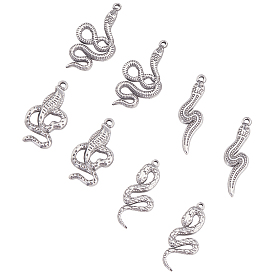 8Pcs 4 Style 304 Stainless Steel Pendants, Snake