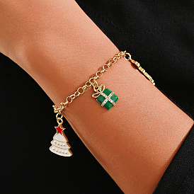 Рождественские браслеты с подвесками из латуни и эмали, браслеты-цепочки роло для женщин, рождественская елка, Санта-Клаус и подарок