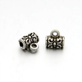 Colonne en alliage de style tibétain sculpté fleur bail perles tube bails, cautions en boucle, sans cadmium et sans plomb, 7x7x5mm, Trou: 1mm