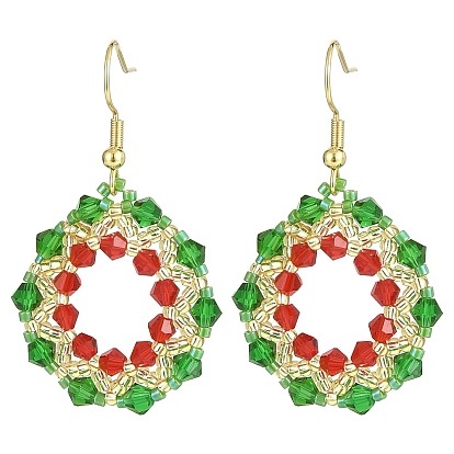 Серьги с рождественским венком из бисера, золотые украшения 304 из нержавеющей стали для женщин