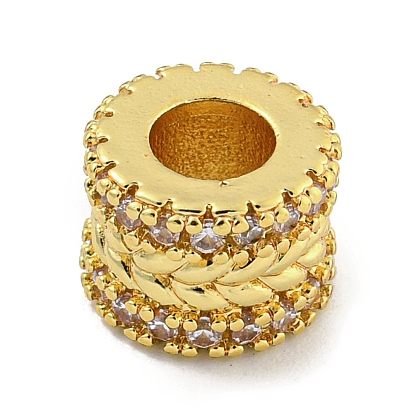 Rack Plating Brass Micro Pave Clear Cubic Zirconia European Beads, Large Hole Beads, Long-Lasting Plated, Lead Free & Cadmium Free, Column