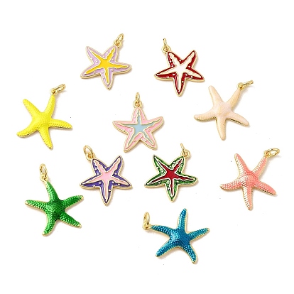 Латунные эмалевые подвески с морскими животными, прелести морская звезда, без свинца и без кадмия, долговечный, стойки покрытие, реальный 18 k позолоченный