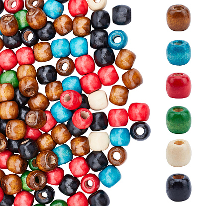 300шт 6 цвета окрашенные бусины из натурального клена, баррель, без свинца