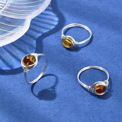 Кольца на палец из натурального янтаря, круглые, с экологически чистой медной проволокой для женщин
