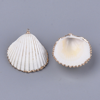 Electroplate Sea Shell Pendants, with Brass Findings, Golden