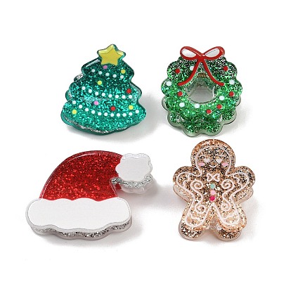 Акриловые заколки-когти с рождественской тематикой, с железной фурнитурой, аксессуары для волос для девочек женщин, с блеском порошок