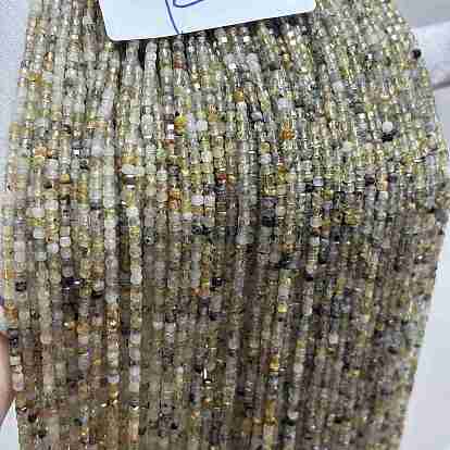 Природного золота Rutilated кварцевые нити бисера, граненые, кубические