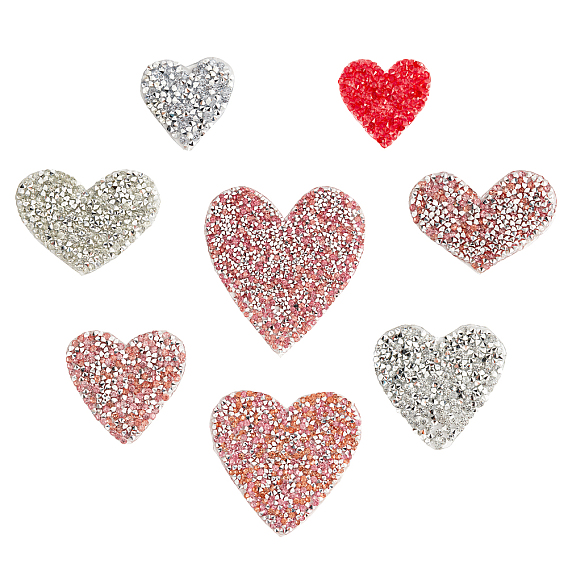 Glitter Hotfix Rhinestone, Hot Melt Adhesive on the Back, Costume Accessories, Heart