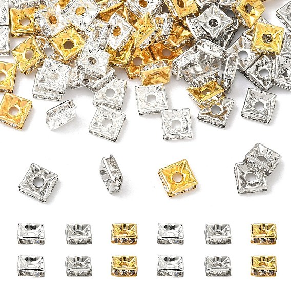 90 pcs 3 perles d'espacement en laiton strass couleurs, sans cadmium et sans plomb, carrée