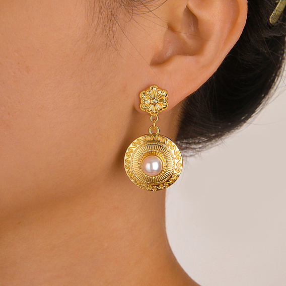 Винтажные серьги-гвоздики из цинкового сплава с имитацией жемчуга, цветок с плоской раунде