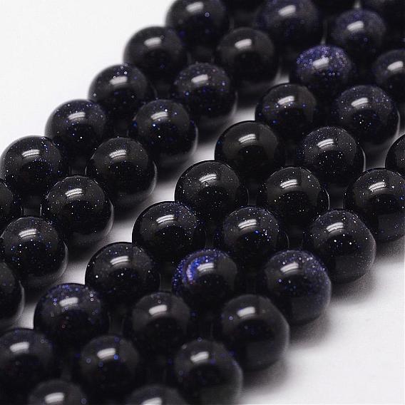 Blue Goldstone Beads Strands, Round