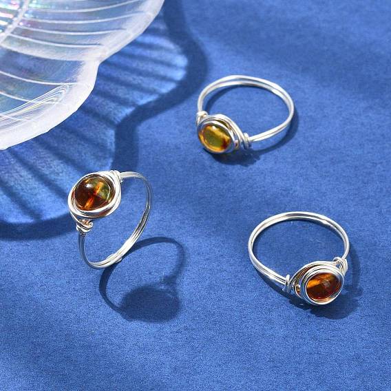 Кольца на палец из натурального янтаря, круглые, с экологически чистой медной проволокой для женщин