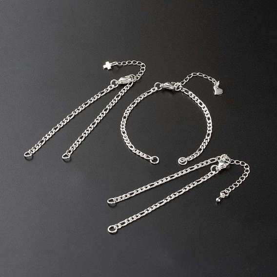 Handmade 304 Stainless Steel Figaro Chains Bracelets Making Accessories, with Figaro Chain & Curb Chain, Charms, Jump Rings, Lobster Claw Clasps, Star, Cross, Heart