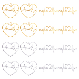 Unicraftale 16 шт 4 стиль 201 соединительные звенья из нержавеющей стали, сердцебиение и сердце с сердцебиением/ЭКГ