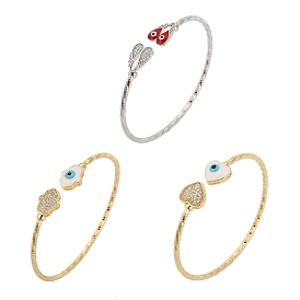 Браслеты-манжеты из латуни с микропаве из прозрачных кубических цирконий для женщин, с эмалью