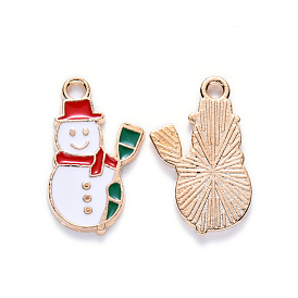 Alloy Enamel Pendants, for Christmas, Snowman, Light Gold