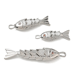 Anhänger aus Messing mit Mikropavé-Fassung aus orange-roten Zirkonia, Fisch Charme, Gestell, langlebig überzogen, Bleifrei und cadmium frei