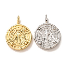 Pendentifs en laiton, rond plat avec des breloques de saint Benoît