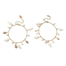 Браслеты с подвесками из натуральной спиральной ракушки и стеклянного жемчуга