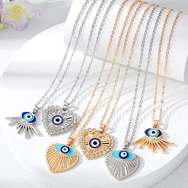 Eye-catching Devil Eye Heart Pendant with Turquoise Blue Evil Eye Necklace for Sweater Chain