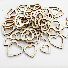 Ломтики незаконченных деревянных дисков в форме сердца, деревянные детали для декоративных поделок