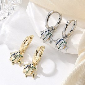 Серьги-кольца из латуни с прозрачным кубическим цирконием, рыба