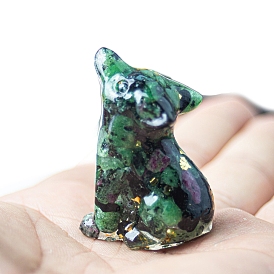Resin Cat Display Decoration, with Natural & Synthetic Gemstone Chips inside Statues for Home Office Decorations