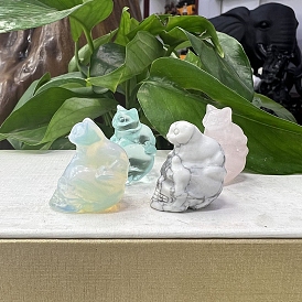 Crâne sculpté en pierres précieuses naturelles et synthétiques avec figurines de chat, pour le bureau à domicile, ornement feng shui