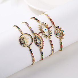 Devil Eye Bracelet for Women - Copper Plated with Real Gold and Multicolor Zircon Stones