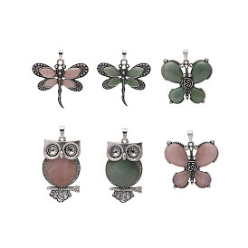 Natural Stone Big Pendants, Antique Silver Plated Alloy Charms