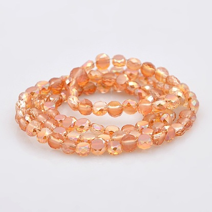 Full Rainbow Plated Frosted Glass Faceted Flat Round Beads Strands, 4x3mm, Hole: 1mm, about 99pcs/strand, 13.9 inch