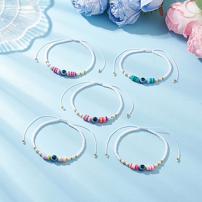 Стеклянные бусины плетеные браслеты из бисера, Браслеты из плетеных бусин от сглаза из смолы и полимерной глины для женщин