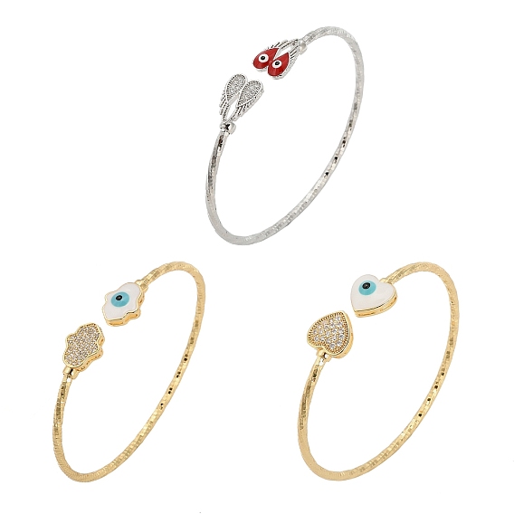 Браслеты-манжеты из латуни с микропаве из прозрачных кубических цирконий для женщин, с эмалью