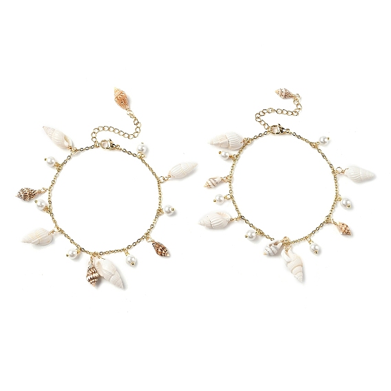 Браслеты с подвесками из натуральной спиральной ракушки и стеклянного жемчуга