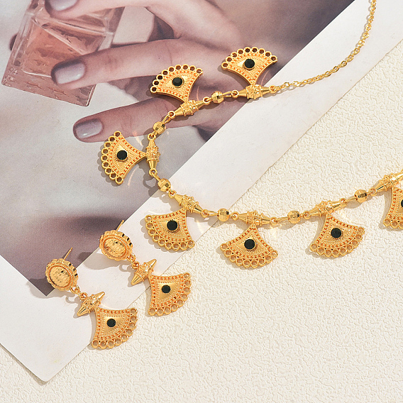 Комплекты сережек и колье в форме веера с микропаве из сплава кубического циркония для женщин