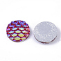 Resin Cabochons, AB Color Plated, Flat Round with Mermaid Fish Scale Pattern