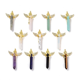 Gemstone Faceted Double Terminal Pointed Big Pendants, Angel Charms, with Brass Findings