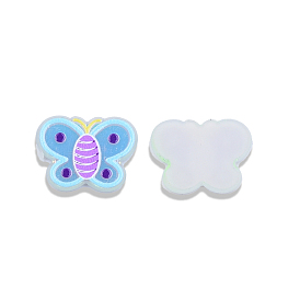 Plate Acrylic Cabochons, with Printed Butterfly