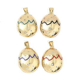 Кулоны с эмалью из латуни с прозрачным кубическим цирконием, яйцо, без кадмия и без свинца, долговечный, стойки покрытие, реальный 18 k позолоченный